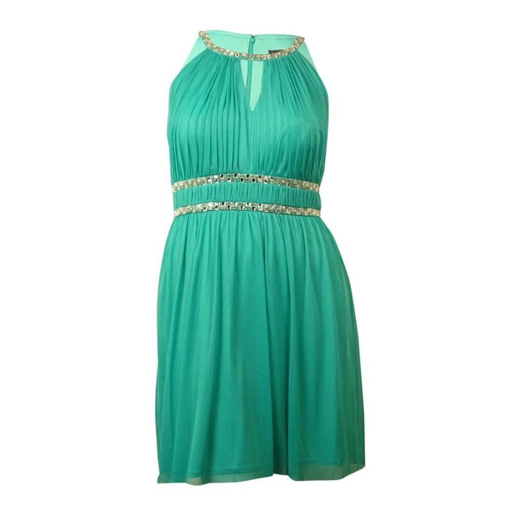 Jessica Howard Women's Embellished Halter A-line Dress (10, Jade)
